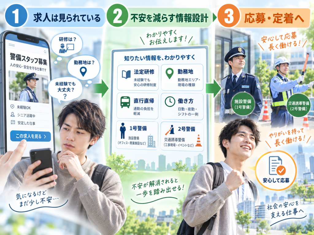 警備員の求人、なぜ応募が集まらない？求職者の不安を減らし、応募につなげる方法