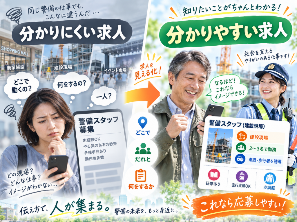 意外と知られていないかも！？ 「警備」のお仕事の違いを知ってもらうための求人の書き方！